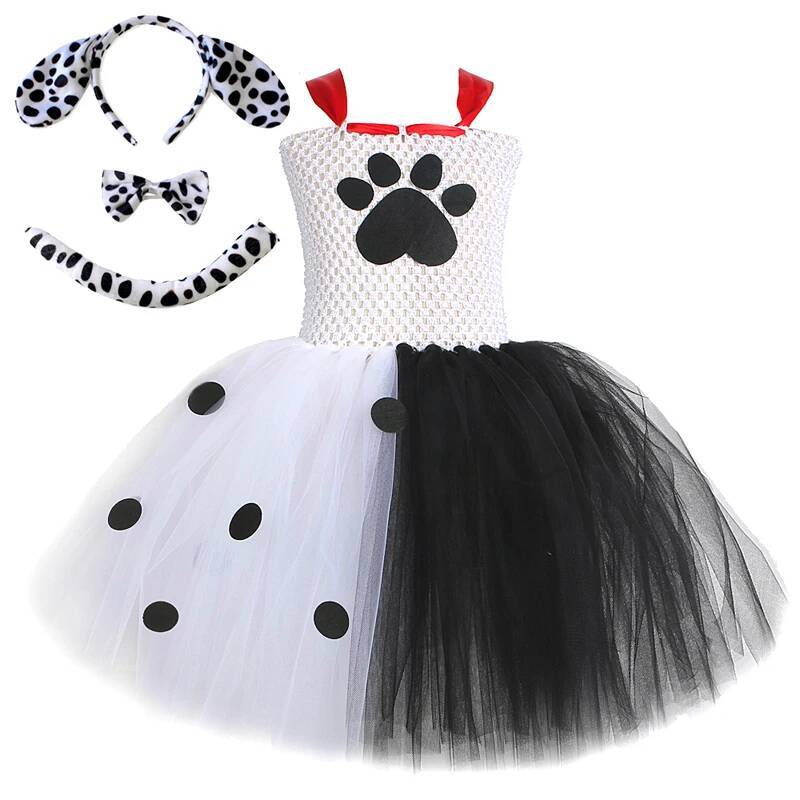 Baby Tutu Skirt - Dalmatiner-Hunde-Tutu-Kleid für Babymädchen Weiß-Schwarz Geflecktes Hundekostüm