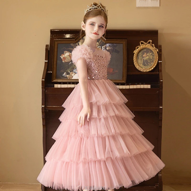 Baby Clothing On Sale - Langes Kleid 2025, rosa Glitzer, Mädchen,